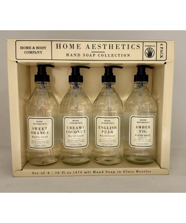 Home and Body Company |Home Aesthetics | Hand Wash Ultra Moisturizing Formula in Glass Bottles | SET OF 4 | Sweet Orange Creamy Coconut English Pear Amber Fig |