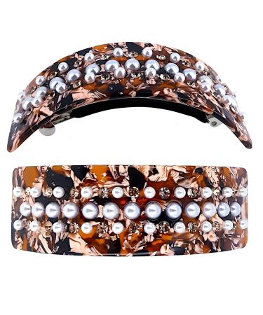Luxurious Pearl & Rhinestone Hair Clip for Women - Tortoise Motif Brown Accessory - Buy Online on GoSupps.com