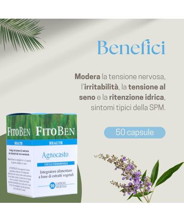 Fitoben Fitoben | Agnocasto 100% natural supplement for menstrual cycle and menstrual irregularities. Naturally gluten-free lactose-free and colorant-free. Made in Italy | 50 vegetable capsules - Buy Online on GoSupps.com