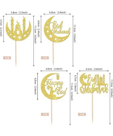 24 Pack Eid Mubarak Cupcake Toppers Glitter Star Ramadan Cupcake Pick Moon Star Eid Islamic Muslim Theme Party Cake Decoration Supplies Gold - Buy Online on GoSupps.com