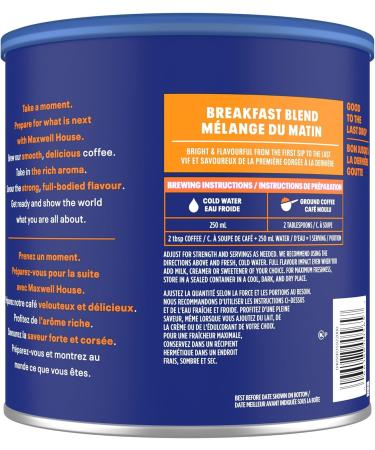 Maxwell House Breakfast Blend Ground Coffee 900G Canister Unflavored 900 g (Pack of 1) - Buy Online on GoSupps.com