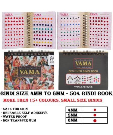 VAMA Plain Round Small Bindis Book - 504 Multicolor Mini Forehead Stickers for Girls & Women (4mm to 6mm - Buy Online on GoSupps.com