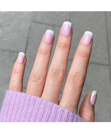 Novo Ovo Press On Nails - Short Corner Oval Nude French Tips in Mauve Light Purple | Perfect Artificial Fingernails for Valentine's Day - Buy Online on GoSupps.com