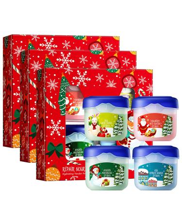 Lip Balm Bulk Gifts for Women 4 Pack Christmas Lip Care Set with 4 Festive Flavors Holiday Stocking Stuffers for Her Friends Employees Party Favors (3 Set)