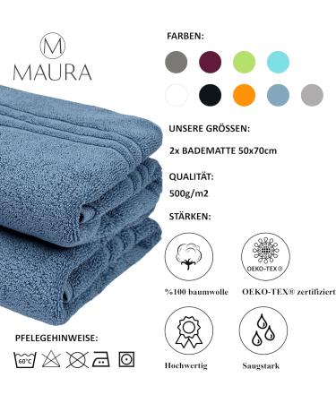 Buy Maurahome 2-Pack Blue Terry Bath Mats - 100% Cotton Slip-Resistant Quick-Drying Bathroom Rugs (50x70cm) - International Shipping Available - Buy Online on GoSupps.com