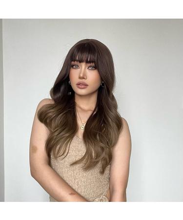 EMMOR Brown Long Curly Wig with Bangs - Heat Resistant Natural-Looking Synthetic Hair - Buy Online on GoSupps.com