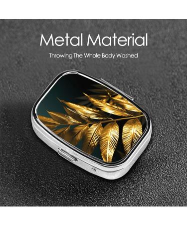 Golden Plant Leaves Pill Box - Portable Square Medicine Organizer for Travel - Ideal Travel Accessory - Buy Online on GoSupps.com