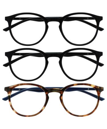 Opulize MET - Reading glasses Blue light filter 3 Pack slim round frame spring hinges improves sleep computer gaming reflective black brown men BBB60-112 +1.00 +1.00 dioptria black / black / brown dark blue