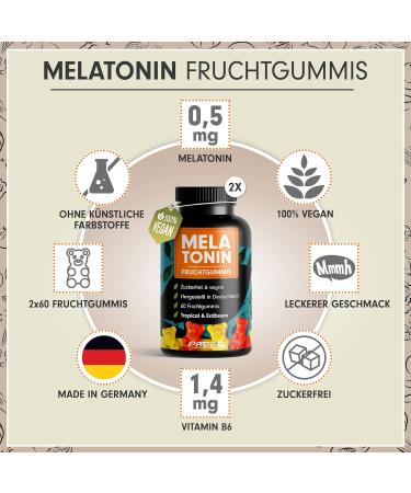 Melatonin Gummies 2x60 - 0.5mg Vegan & Sugar-Free - Delicious Fruit Mix - Laboratory Tested - Made in Germany - Buy Online on GoSupps.com