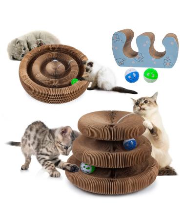 bonitacrylic Cat Toys Magic Accordion Scratching Board Interactive Organ Toy with Two Balls Enrichment Scratcher Mat for Kitten Bed Made of Cardboard Double Layer