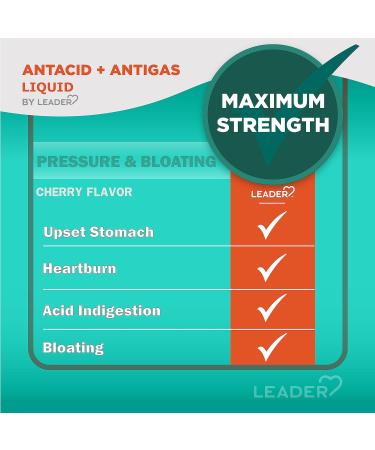 Leader Maximum Strength Antacid Liquid with Aluminum Hydroxide Simethicone Antacid/Antigas for Heartburn Acid Indigestion Pressure & Bloating Cherry Flavor 12 FL oz Cherry 12 Fl Oz - Buy Online on GoSupps.com