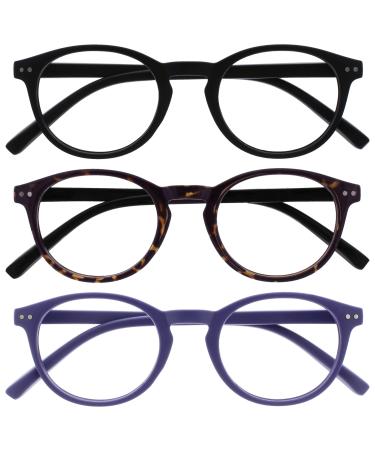 Opulize zen reading glasses 3 Pack Small round frame spring hinges scratch-resistant matt black dark brown purple men women rrr24-125 +2.00 black / dark brown / purple +2.00 diopters