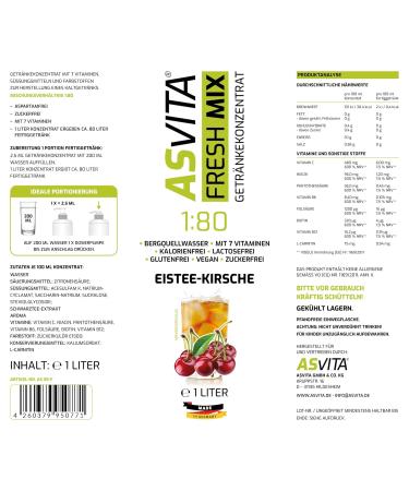 Asvita Beverage Concentrate Fresh Mix 1:80 - Sugar-Free Drink Syrup (Iced Cherry) with Dosing Pump - 26 Flavors - International Shipping - Buy Online on GoSupps.com
