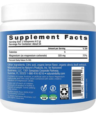 Natural Vitality Sweet Lemon Calm Magnesium Drink Mix - 8 Oz | Relax & Restore - Buy Online on GoSupps.com