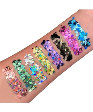 Holographic Glitter Shapes by Moon Glitter 100% Cosmetic Glitter for Face Body Nails Hair and Lips - 3g - Silver - Buy Online on GoSupps.com