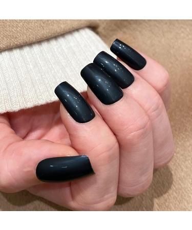 NOVO OVO Medium Square Black Sparkle False Press on Nails - Feijoada Glossy Acrylic Kit for Spring, Summer & Halloween - Buy Online on GoSupps.com