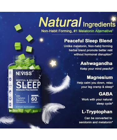 NEVISS Melatonin Free Sleep Aid Gummies for Adults - Magnesium Glycinate Gummies | GABA, L-Tryptophan, Magnesium, Ashwagandha - Non-Habit Forming, Help for Deep Relaxation - Vegan, Lemon Flavor, 2Pack 2 Pack - Buy Online on GoSupps.com