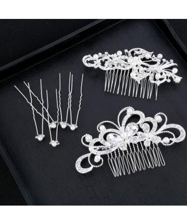 24-Piece Wedding Bridal Hair Combs and U-Shaped Pearl Hair Pins Set - Crystal, Pearl, and Rhinestone Hair Accessories for Brides and Bridesmaids - Buy Online on GoSupps.com