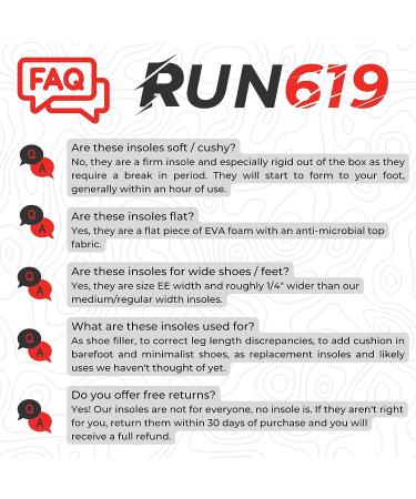 RUN619 Zero Drop Wide Shoe Insoles - Thick Flat EE Width 6mm Insoles for Men's Size 11-12 - Buy Online on GoSupps.com