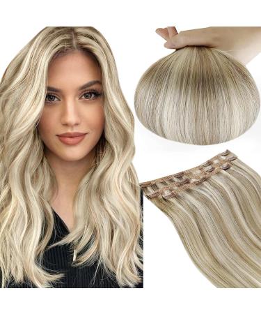 Runature real hair extensions clip in remy hair clip in silky real hair ash brown with platinum blonde clip in double tresse extensions real hair natural #8p60 50cm 16 inch 40cm-3Pcs #8P60