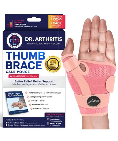 Doctor Developed Thumb Brace for Arthritis / Thumb Splint / Trigger Thumb Brace - Medical Device & Handbook- Thumb Spica Splint - Thumb Brace for Right Hand / Thumb Brace for Left Hand (Pink Single) Thumb Brace - Pink 1 Count (Pack of 1)