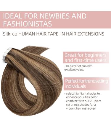 Silk-Co Tape in Extensions - Real Hair 55cm Chocolate Brown Balayage | 25g 10pcs Skin Weft Hair Extensions - Buy Online on GoSupps.com