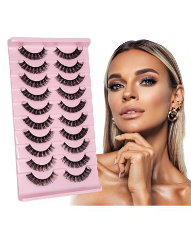 ENSHORE Russian Strip Lashes D Curl Fluffy Eyelashes Faux Mink Lashes 3D Effect Wispy Lashes Soft Thick Eyelashes Individual Style Eyelashes Natural 10 Pairs