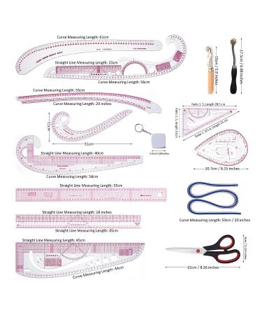 HLZC 15-Piece French Curve Ruler Set for Pattern Making - Clear Sewing Rulers for Beginners and Designers - Buy Online on GoSupps.com