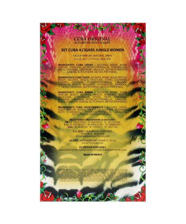 Cuba Original by Parfums Des Champs Jungle Collection 4-Piece Perfume Variety Gift Set - Includes Cuba Snake Cuba Tiger Cuba Zebra and Cuba Heartbreaker - 1.17 Oz Perfume (EDP) Each - Buy Online on GoSupps.com