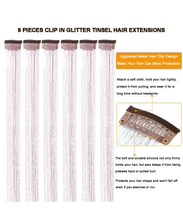 6-Piece Fairy Pink Clip-in Hair Tinsel Kit - Heat Resistant 23.6 Glitter Tinsel Extensions for Women, Girls, Kids - Buy Online on GoSupps.com