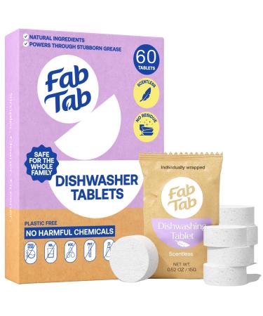 Fabtab Dishwasher Detergent Tablets - Mild Formulation Plant-Based for Guaranteed Freshness Scentless- Plastic -Free. Removes Coffee and Tea Stains - No Residue- 30 Tablets