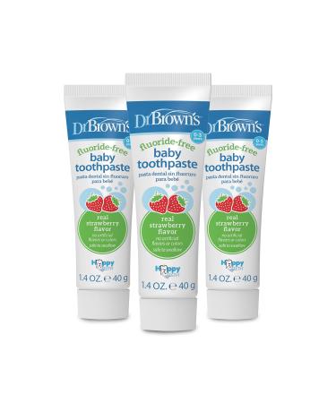 Dr. Brown's Baby Toothpaste, Strawberry Flavor Toddlers and Kids Love, Fluoride Free, Made in The USA, 0-3 Years, 1.4oz, 3 Pack 3 Pack, Strawberry Toothpaste