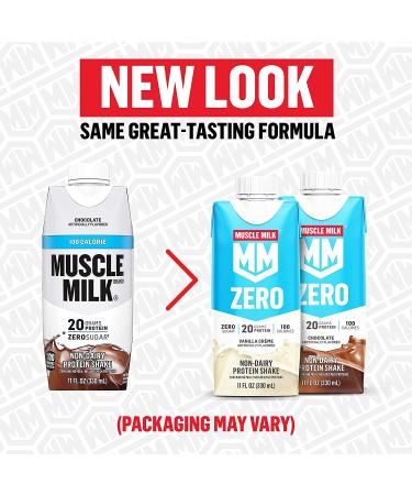 Muscle Milk Zero Protein Shake  Vanilla Crme  11 Fl Oz Carton  12 Pack  20g Protein  Zero Sugar  100 Calories  Calcium  Vitamins A  C & D  4g Fiber  Energizing Snack  Packaging May Vary 12 Count (Pack of 1) - Buy Online on GoSupps.com