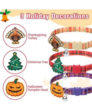 TAILGOO Breakaway Cat Collars with Bell - 3 Pack for Kittens, Puppies, and Tiny Pets - Thanksgiving, Christmas, Pumpkin Design - Buy Online on GoSupps.com