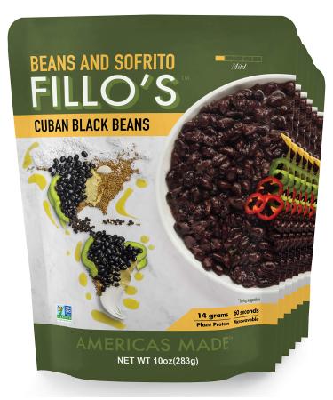 Fillos Cuban Black Beans, 6 count, Ready to Eat Sofrito & Beans, Made with Fresh Vegetables, Non-GMO, Plant Protein, Vegan, Microwave Meals, Seasoned Beans 8 Ounce (Pack of 6)