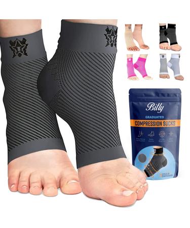 Bitly Plantar Fasciitis Socks for Women & Men - Foot & Ankle Compression Sleeve Brace for Everyday Arch Support & Heel Pain Relief (Gray Large) L Grey
