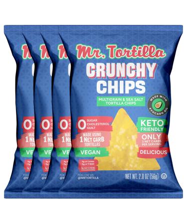 Mr. Tortilla's Crunchy Chips - Multigrain & Sea Salt Keto-Friendly Snack Chips - 3 Net Carbs Per Serving, Cooked In Avocado Oil - Vegan, Kosher, Zero Guilt Healthy Chips - (Pack of 4) 2oz Bags Multigrain 2 Ounce (Pack of 4)