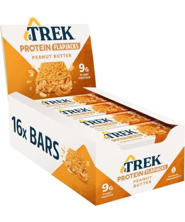 TREK High Protein Flapjack Peanut Butter - Gluten Free - Plant Based - Vegan Snack - 50g x 16 bars