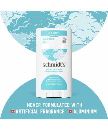 Schmidt's Natural Deodorant Sensitive Skin - Fragrance Free 3.25 oz | Aluminium-Free, Vegan & Cruelty-Free - Buy Online on GoSupps.com