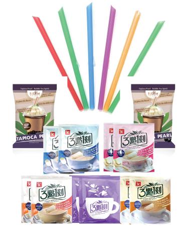 Authentic Bubble Tea Kit, 5 Variety Flavors Mixed, Boba Bubble Pearl and Straws