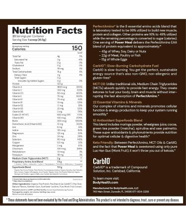 Buy BodyHealth PerfectAmino Power Meal Shake - Dark Chocolate Flavor with MCT Oil | 20 Servings | Low Carb Protein Shake for Energy & Recovery - International Shipping Available - Buy Online on GoSupps.com