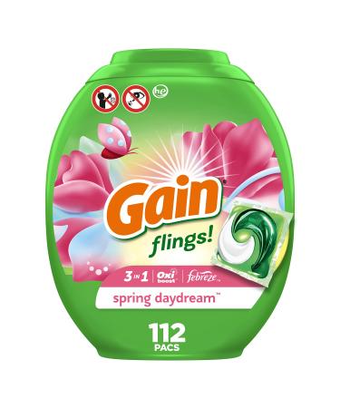 Gain flings Laundry Detergent Soap Pacs, HE Compatible, Long Lasting Scent, Spring Daydream, 112 count Spring Daydream 112 Count (Pack of 1)