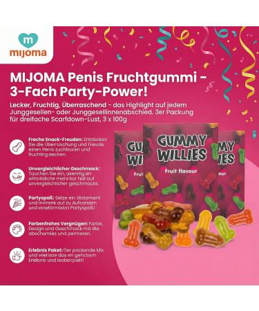  MIJOMA MIJOMA Pack of 3 penis-shaped gummies - 3 x 100g - Delicious fruity and surprising - Ideal for hen or bachelorette parties - Buy Online on GoSupps.com