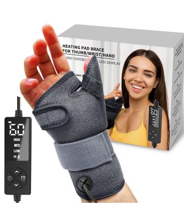 Wrist Thumb Brace Heating Pad for Arthritis and Carpal Tunnel Relief  Heated Wrap for Sprains Trigger Thumb  De Quervain's Tenosynovitis  Tendonitis Wrist Hand Pain Relief - Left Right Hand Women Men S/M Gray