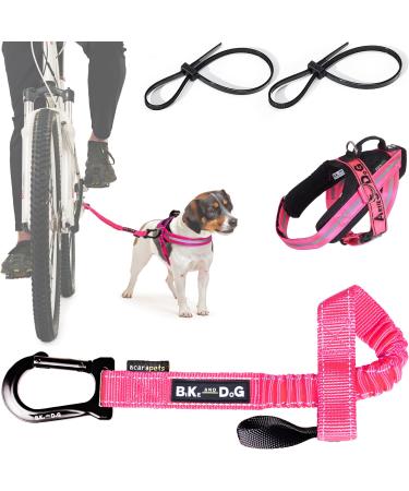 Bike and Dog - dog leash and dogs for the bike dishes with 3 rings 2 of which side including 2 special bicycle bridles.Patented.Dog leash and dog harness XS pink