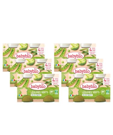 BabyBio - Small Green Vegetable Pots 2x130 g - 4+ Months - ORGANIC - Pack of 6