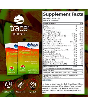Trace Minerals Power Pak Watermelon - Electrolyte Powder with Vitamin C & Zinc for Hydration, Immune Support, and Energy - 30 Packets - Buy Online on GoSupps.com