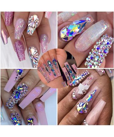 Nail Gems Multi Shapes 3D Glass Ab Crystal Rhinestones Kit | Crystal Glass Ab Rhinestone Gems Flatback Round Bead Charm Gem Stone Jewelry Nail Crystals for Acrylic Nails Pochy - Buy Online on GoSupps.com