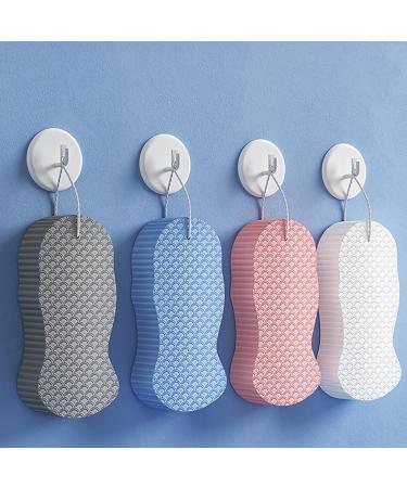 Efficieint Exfoliating Sponge 4 Sets (with Hooks) Super Soft Magic Exfoliating Bath Sponge Reusable 3D Shower Sponge for Face Feet and Whole Body Adults & Baby Universal Bath Sponge