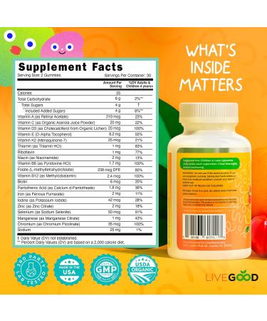 LIVEGOOD Organic Children s Multivitamin Gummies Kids Multivitamin Vitamin D for Toddlers and Children Organic Kids Chewable Vitamins for Immunity Growth and Energy (60 Count) - Buy Online on GoSupps.com